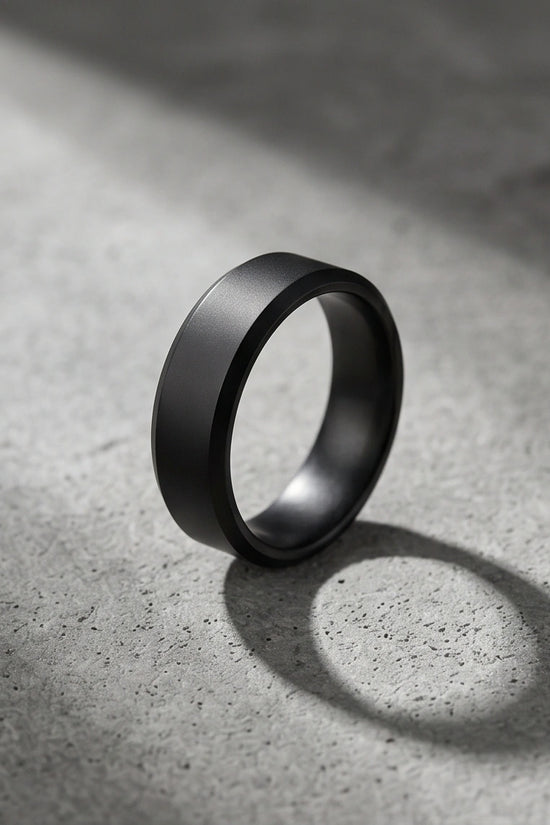 Minimalist Matte Black Beveled Band Ring