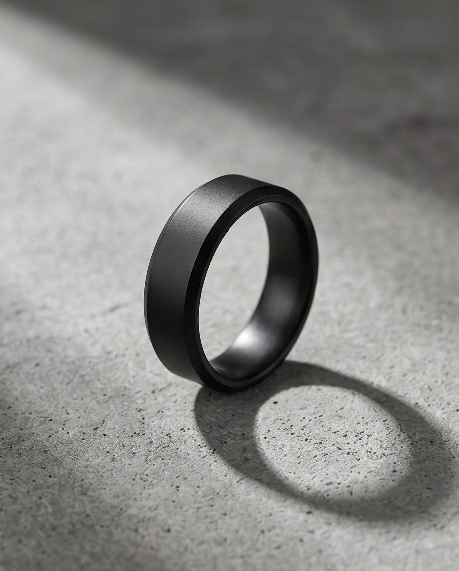 Minimalist Matte Black Beveled Band Ring