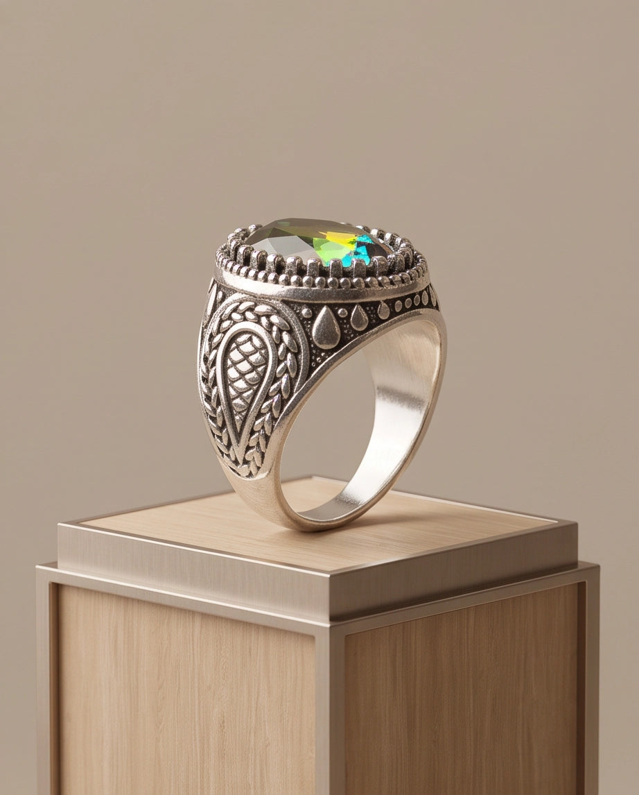 Prism Mystic Topaz Beaded Silver Ring