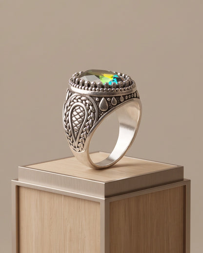Prism Mystic Topaz Beaded Silver Ring