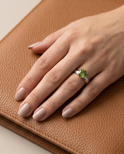 Sterling Silver Round-Cut Olive Green Solitaire Ring