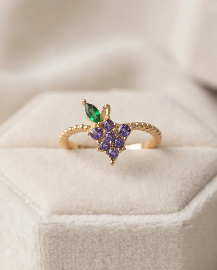 Golden Amethyst Grape Vine Ring