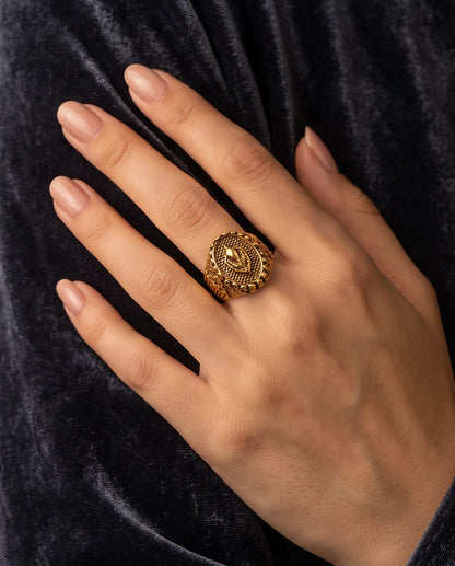 Sculptured Emblem Oval Gold Signet Ring