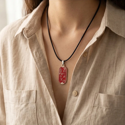 Traditional Red Oval "Zhao Cai Jin Bao" Talisman Pendant Necklace