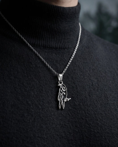 Silver Celestial Raven Pendant Necklace