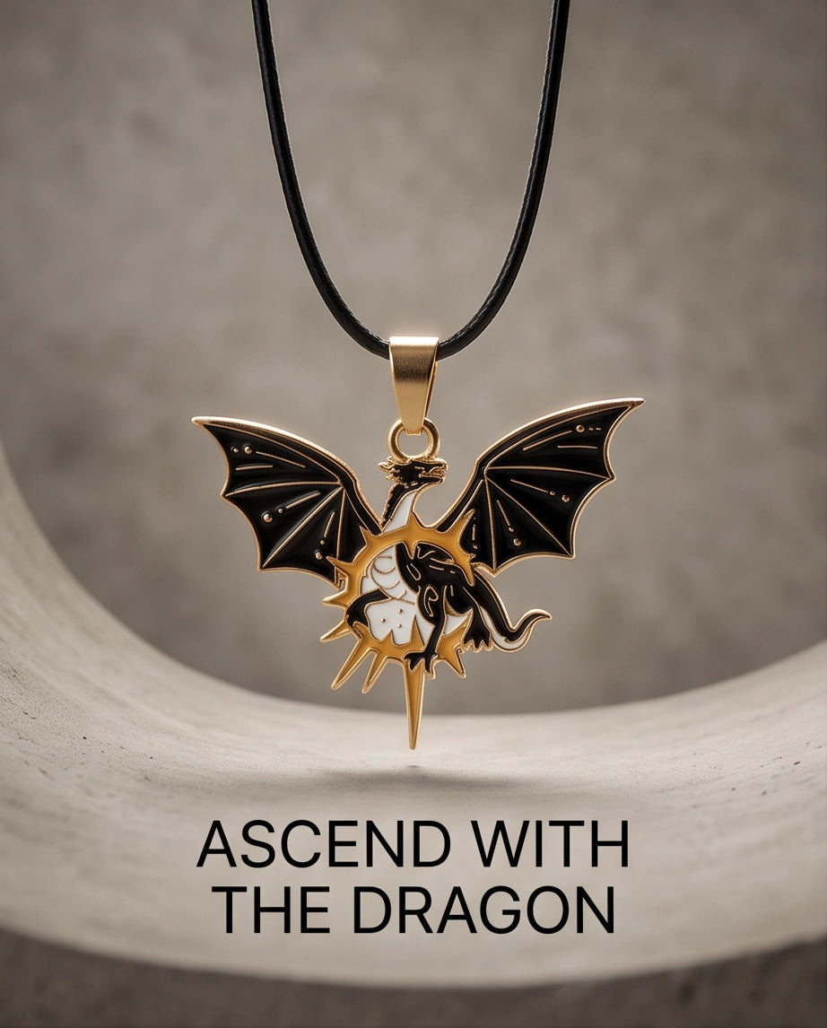 Gold Celestial Winged Dragon Enamel Pendant Necklace