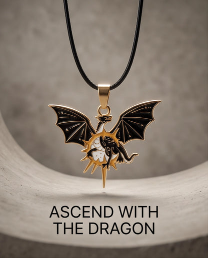 Gold Celestial Winged Dragon Enamel Pendant Necklace
