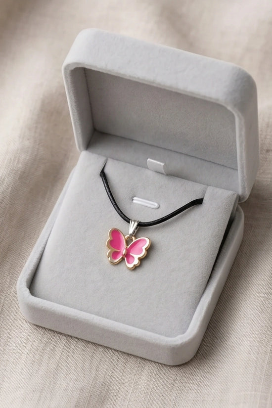 Gold and Pink Butterfly Necklace