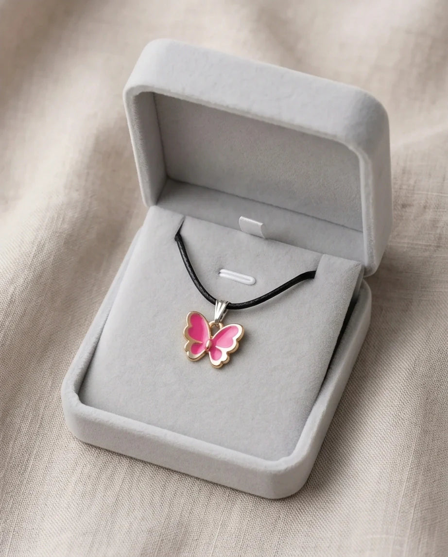 Gold and Pink Butterfly Necklace