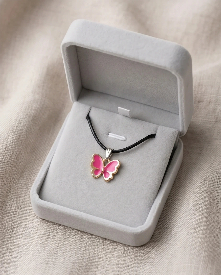 Gold and Pink Butterfly Necklace