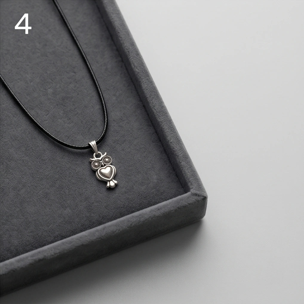 Silver Retro Heart Owl Necklace