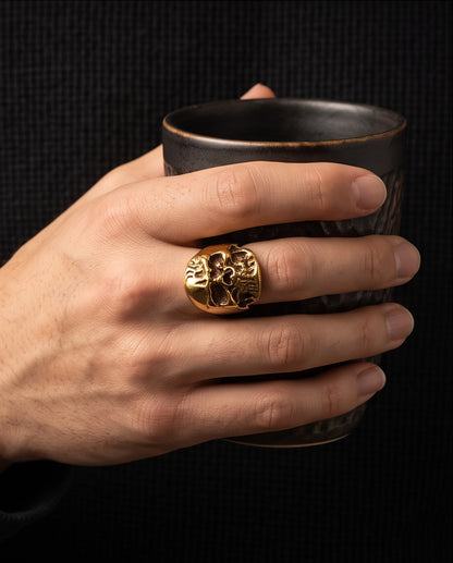 Polished Anatomical Skull Gold Ring