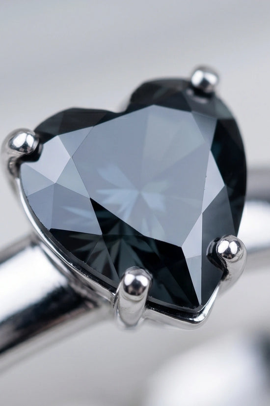 Sterling Silver Heart-Cut Black Onyx Solitaire Ring