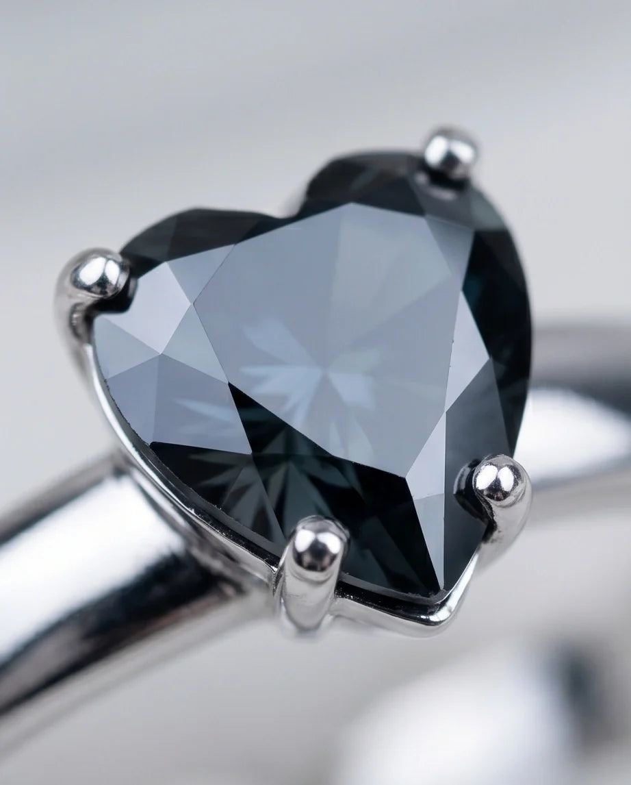 Sterling Silver Heart-Cut Black Onyx Solitaire Ring