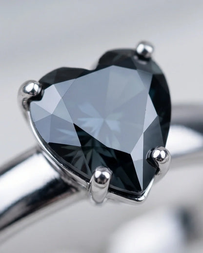 Sterling Silver Heart-Cut Black Onyx Solitaire Ring