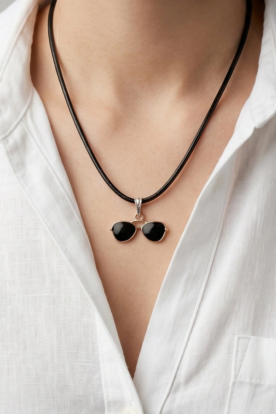 Gold and Black Sunglasses Pendant Necklace