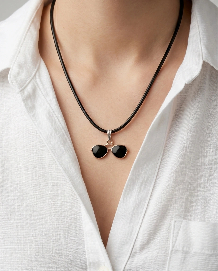 Gold and Black Sunglasses Pendant Necklace