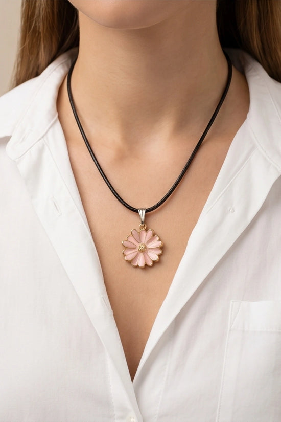 Blush Pink Enamel Sunflower Pendant Necklace
