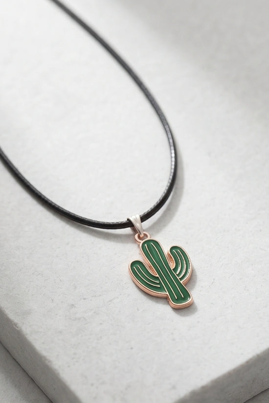 Gold and Green Cactus Pendant Necklace