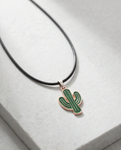 Gold and Green Cactus Pendant Necklace