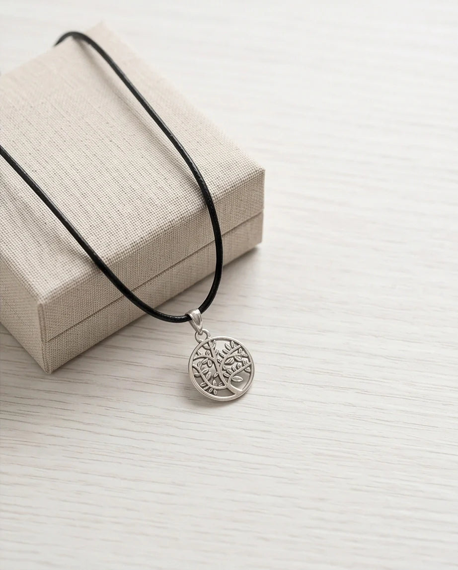 The Eternal Roots: Matte Silver Tree of Life Medallion Necklace
