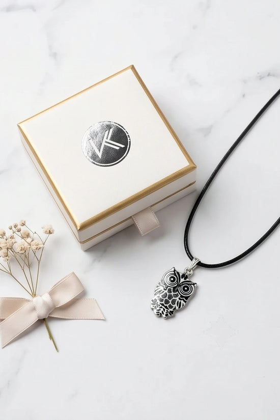 Intricate Monochrome Owl Totem Pendant Necklace