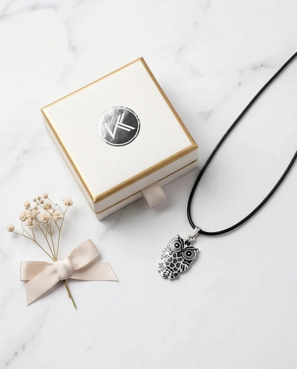 Intricate Monochrome Owl Totem Pendant Necklace