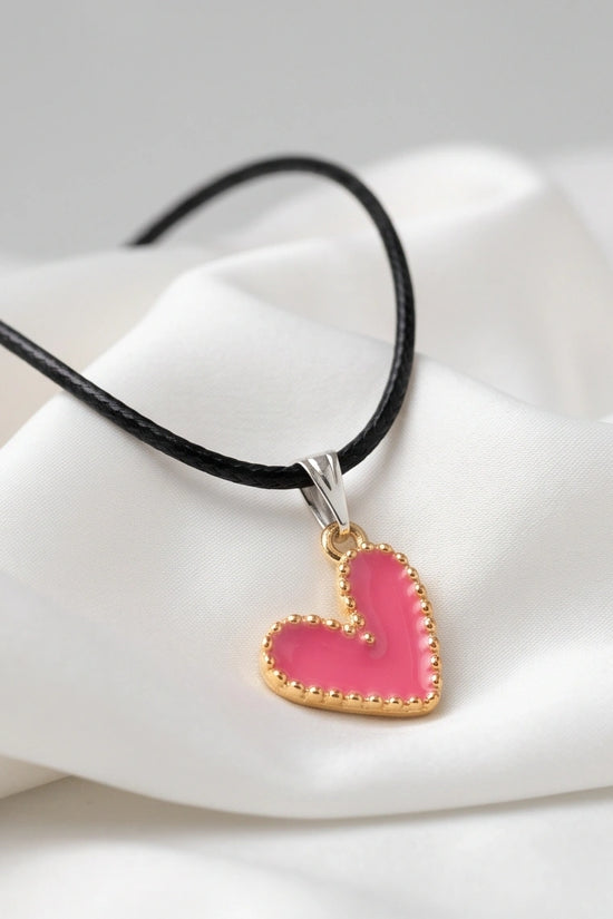 Gold and Pink Beaded Heart Necklace