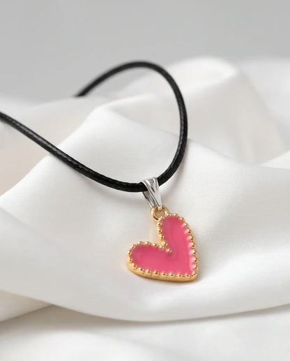 Gold and Pink Beaded Heart Necklace