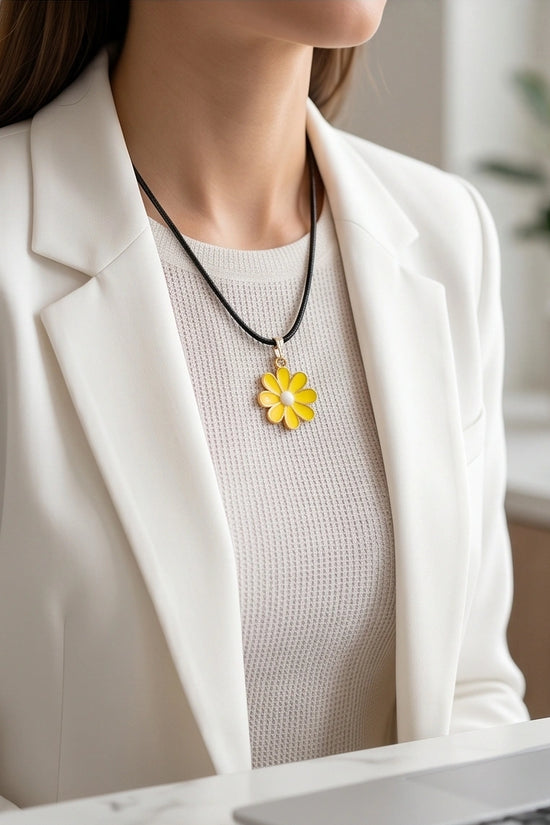 Vibrant Yellow Daisy Enamel Pendant Necklace