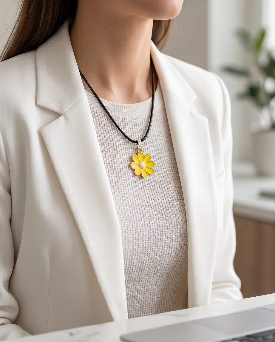 Vibrant Yellow Daisy Enamel Pendant Necklace