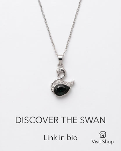Silver Black Crystal Swan Pendant Necklace