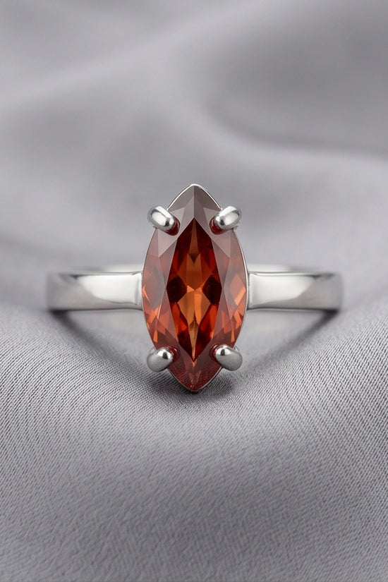 Sterling Silver Marquise-Cut Amber Carnelian Solitaire Ring