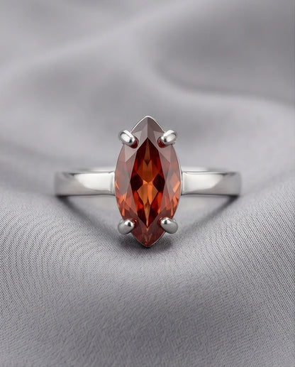 Sterling Silver Marquise-Cut Amber Carnelian Solitaire Ring