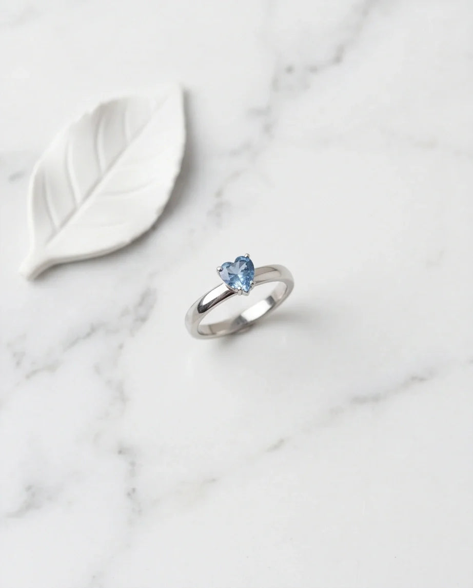 Sterling Silver Heart-Cut Blue Topaz Solitaire Ring
