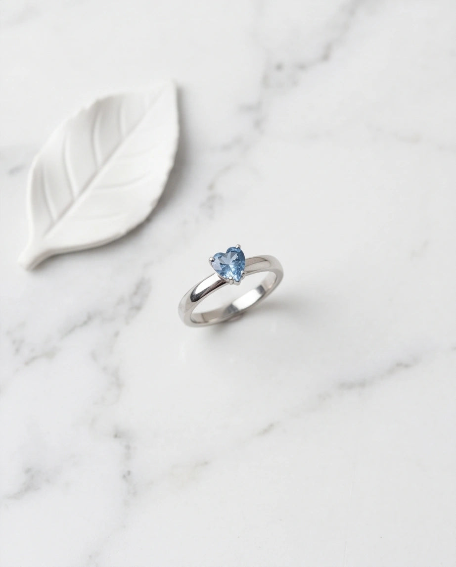 Sterling Silver Heart-Cut Blue Topaz Solitaire Ring