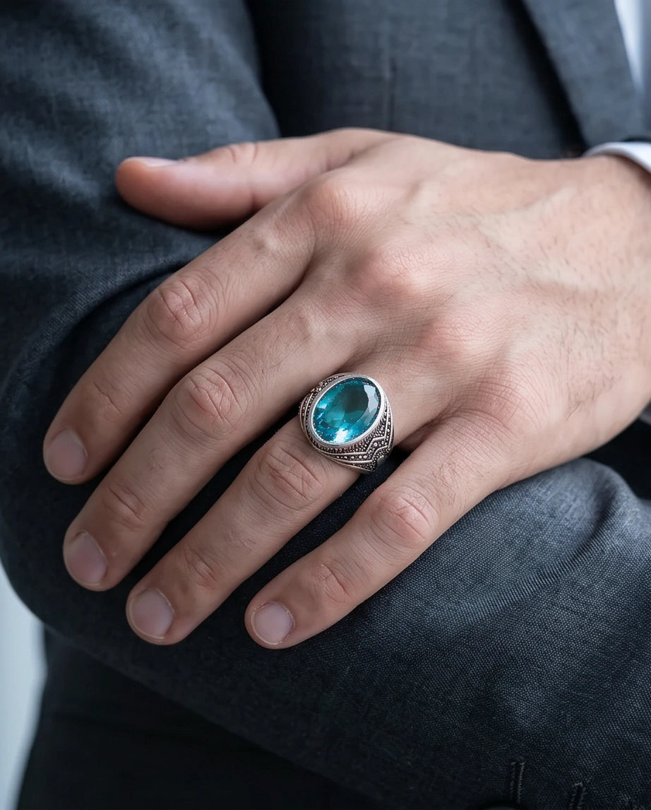 Imperial Teal Tourmaline Signet Ring