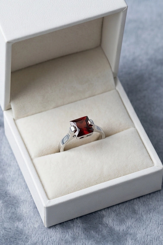 Sterling Silver Princess-Cut Deep Crimson Ruby Ring