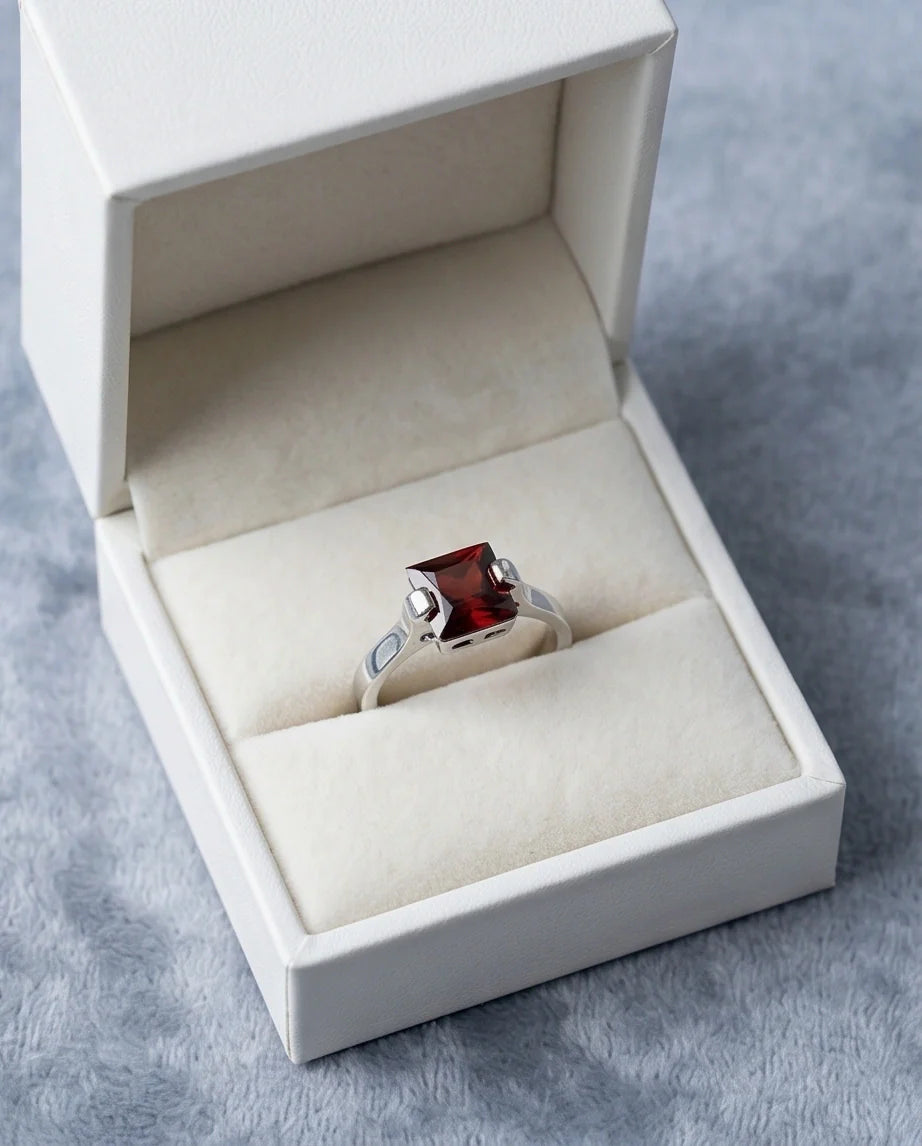 Sterling Silver Princess-Cut Deep Crimson Ruby Ring