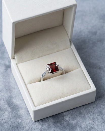 Sterling Silver Princess-Cut Deep Crimson Ruby Ring