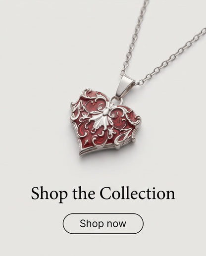 Silver Red Enamel Filigree Heart Pendant Necklace