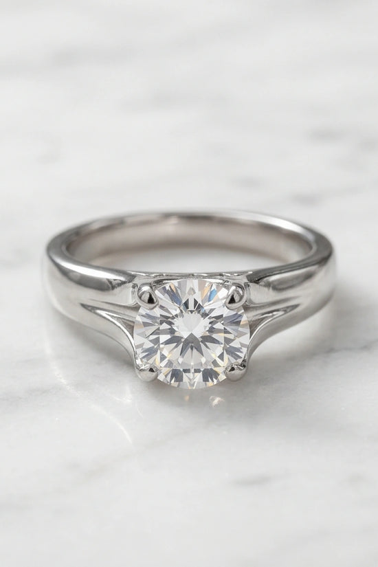 Sterling Silver Integrated Cathedral Round-Cut Moissanite Ring