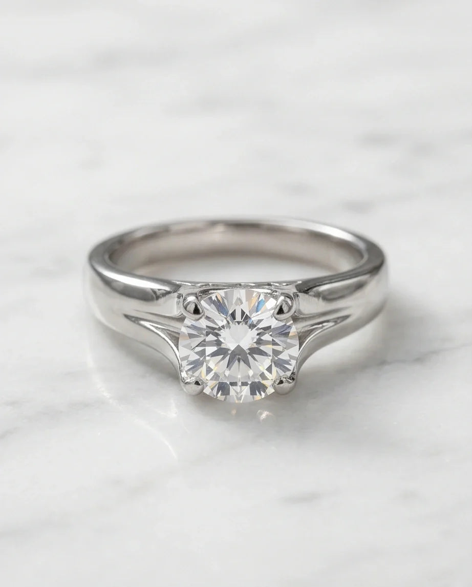 Sterling Silver Integrated Cathedral Round-Cut Moissanite Ring