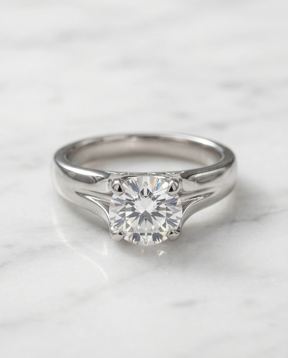 Sterling Silver Integrated Cathedral Round-Cut Moissanite Ring