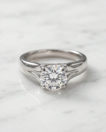 Sterling Silver Integrated Cathedral Round-Cut Moissanite Ring