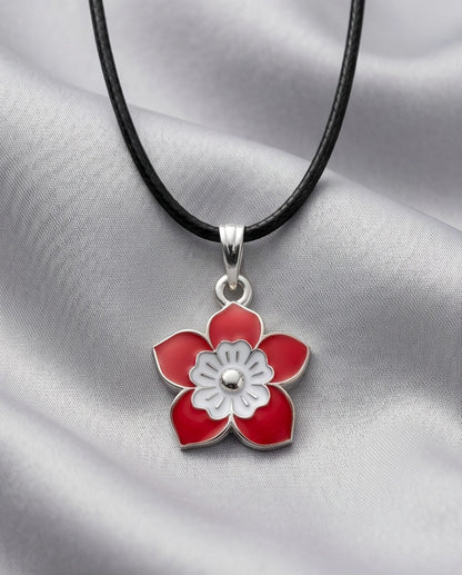 Vibrant Red and White Layered Floral Enamel Pendant Necklace