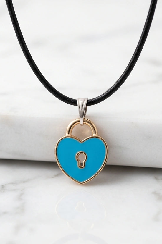 Gold and Pastel Blue Heart Lock Necklace