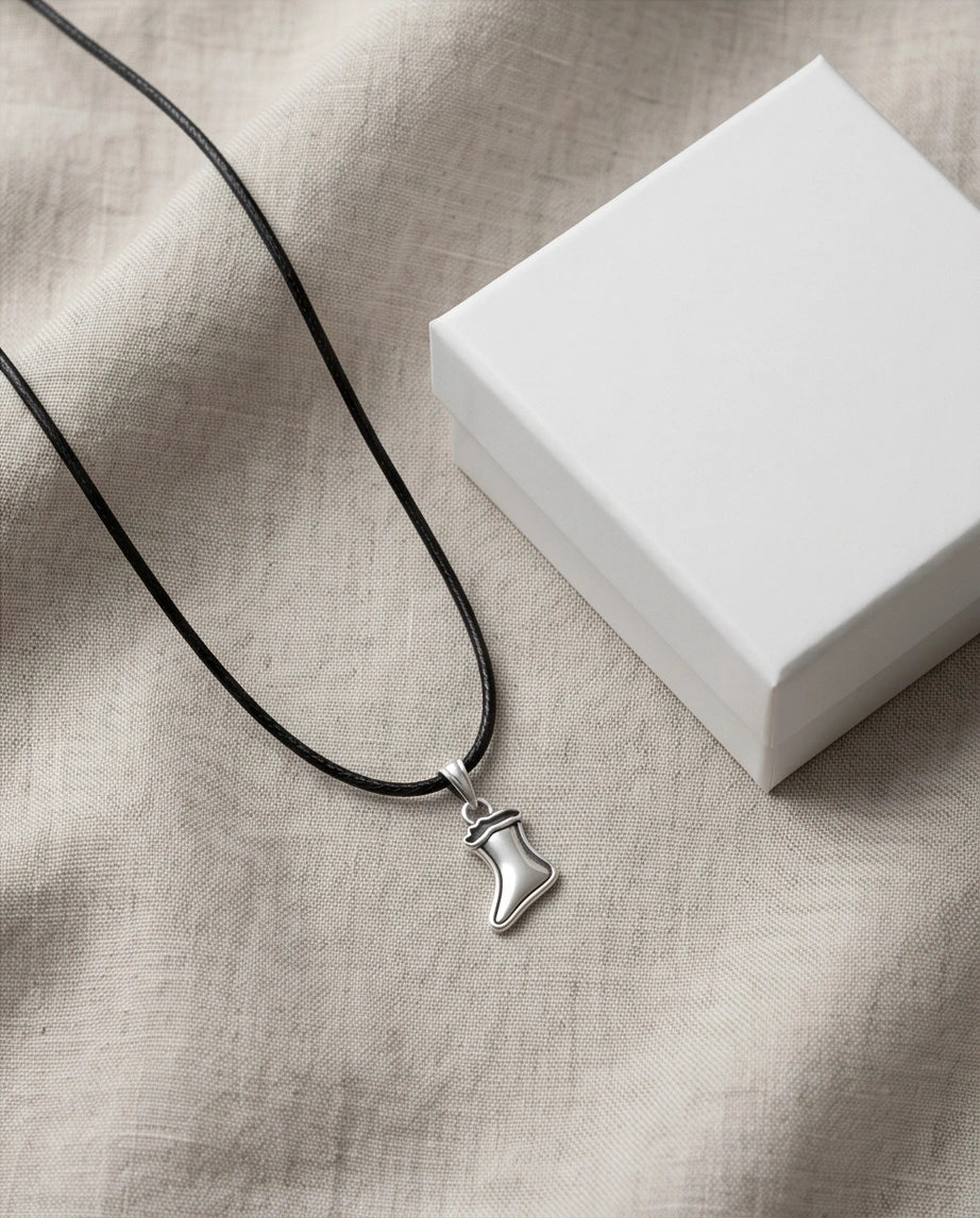 Silver Retro Stocking Pendant Necklace