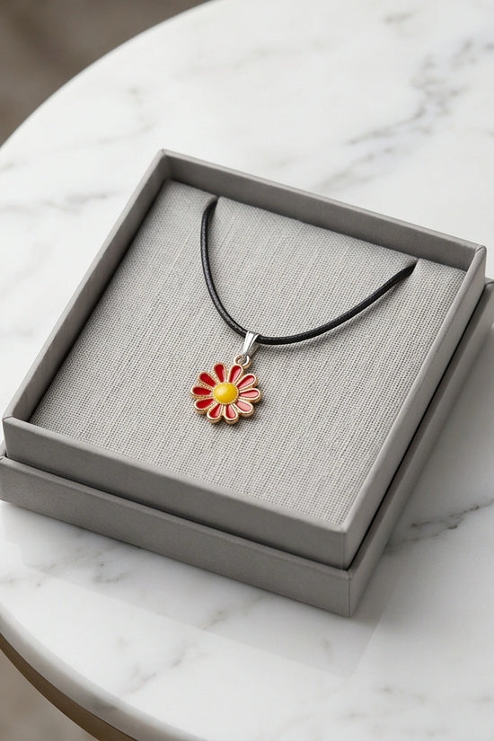Gold and Red Flower Pendant Necklace