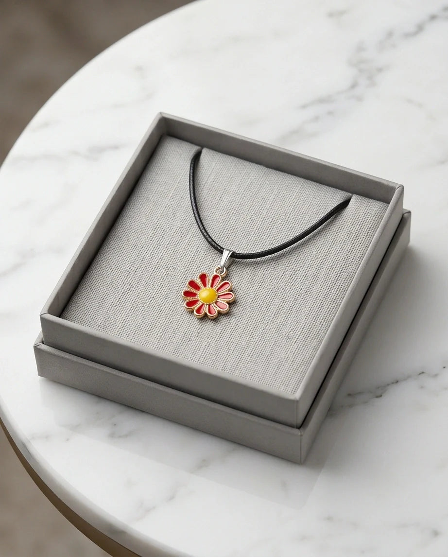 Gold and Red Flower Pendant Necklace